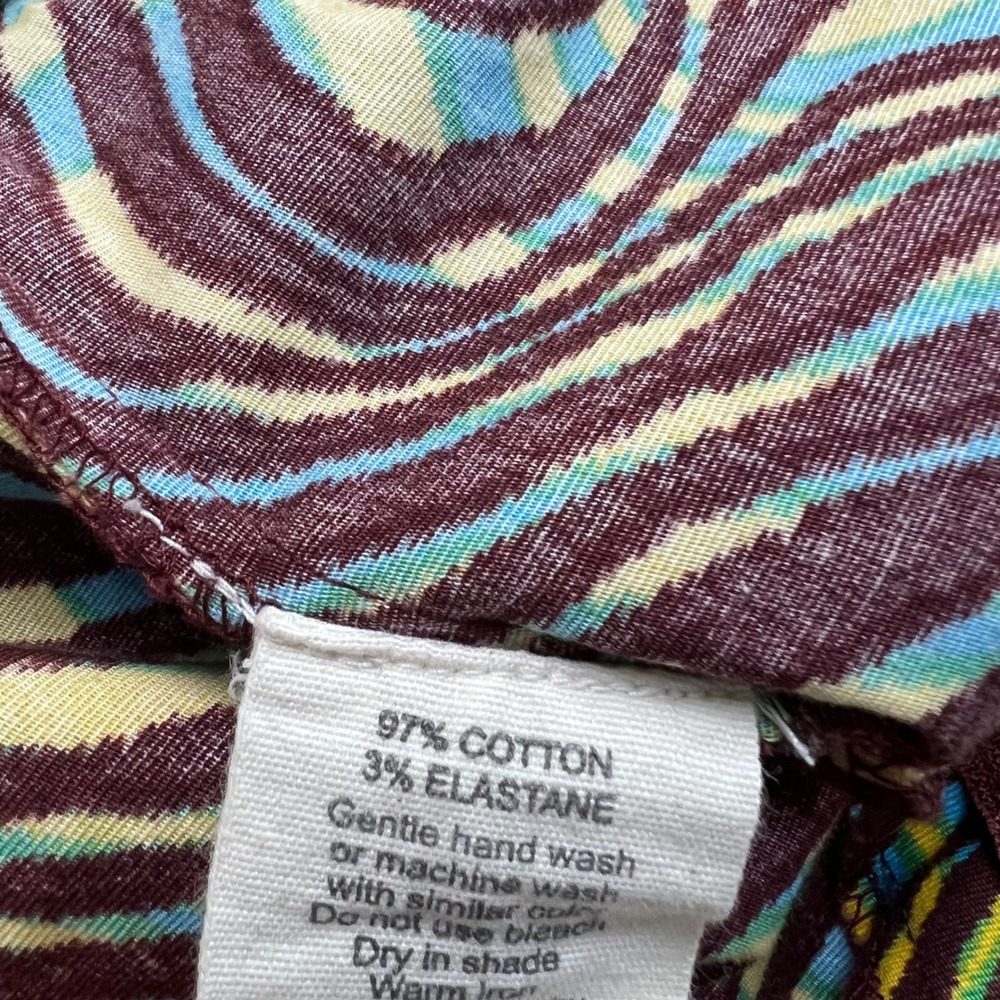 Gimaguas Pants Psychedelic Swirl Print Women Size L Brown Blue Yellow Cut Off - Picture 9 of 12